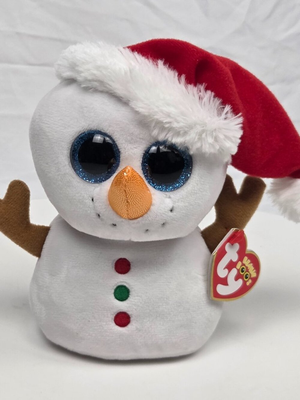 Ty Beanie Boos Scoop Snowman Plush w/ Santa Hat 2016 Scoop